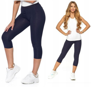 Legginsy Damskie 3/4 Wysoki Stan Bawełna L/XL