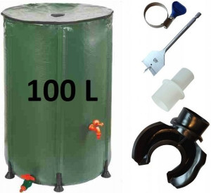 Beczka na deszczówkę 100l + przyłącze rynnowe RAMP