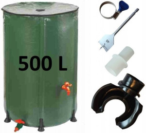 Beczka na deszczówkę 500l + przyłącze rynnowe RAMP