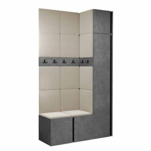 GARDEROBA Orion XVII panele tapicerowane + meble kolor beton