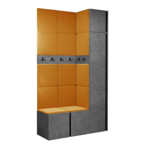 GARDEROBA Orion XVII panele tapicerowane + meble kolor beton