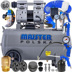 Kompresor Bezolejowy Sprężarka 50l Cichy + Zestaw