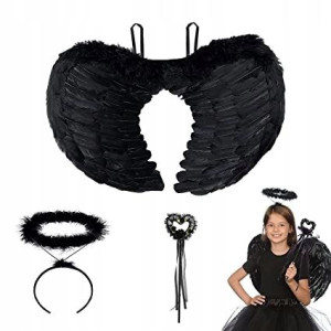 Skrzydła Anioła 60cm Czarne Angel Wings Kostium