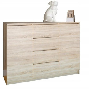 Komoda 120 Cm 2 Drzwi 4 Szuflady Sonoma
