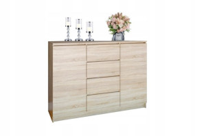 Komoda 120 Cm 2 Drzwi 4 Szuflady Sonoma