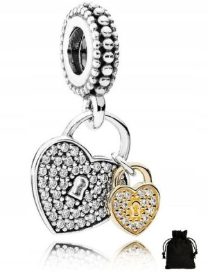 Zawieszka Charms Serce Miłość Kłodka + Woreczek