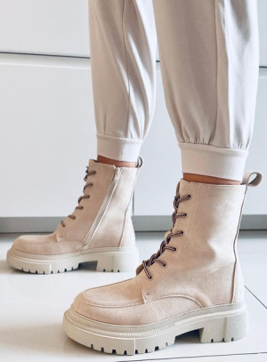 Botki sznurowane zamszowe ROISIN BEIGE 40