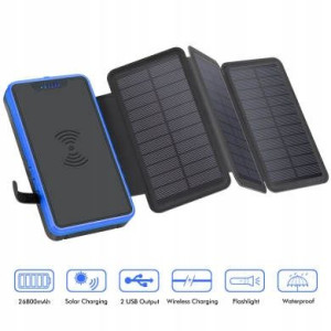 Powerbank solarny 26800mAh 4 panele, duży, szybki