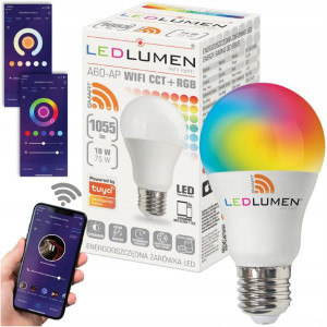 Żarówka Led E27 A65 10w Rgb+cct Wifi Tuya Smart Life Ledlumen