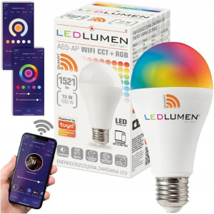 Żarówka Led E27 A65 15w Rgb+cct Wifi Tuya Smart Life Ledlumen
