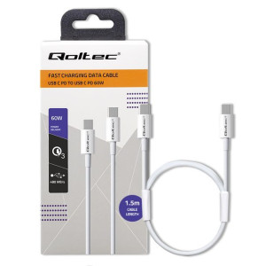 Qoltec Kabel Usb 2.0 Typ C |  Usb 2.0 Typ C 60W | Qc 3.0 |  Pd | 1.5M Biały
