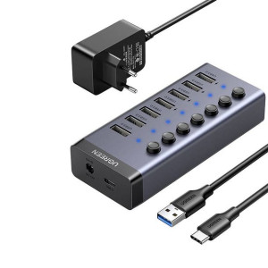 Hub Ugreen 7W1 Usb-C, 7X Usb-A 3.0 12V 2A (Czarny)