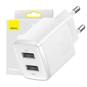 Ładowarka Sieciowa Baseus Compact Quick Charger, 2X Usb, 10.5W (Biała)