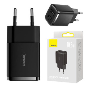 Ładowarka Sieciowa Baseus Compact Quick Charger, 2X Usb, 10.5W (Czarna)