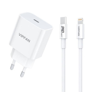 Ładowarka Sieciowa Vipfan E04, Usb-C, 20W, Qc 3.0 + Kabel Lightning (Biała)