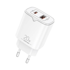 Ładowarka Sieciowa Vipfan E08, Usb + Usb-C, 20W Pd + Qc 3.0 (Biała)