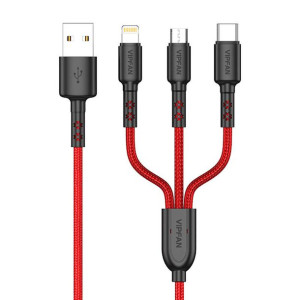 Kabel Usb Vipfan X02 3W1 Usb-C / Lightning / Micro 3.5A 1.5M (Czerwony)