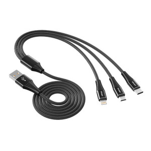 Kabel Usb Vipfan X16 3W1 Usb-C / Lightning / Micro 3.5A 1.5M (Czarny)