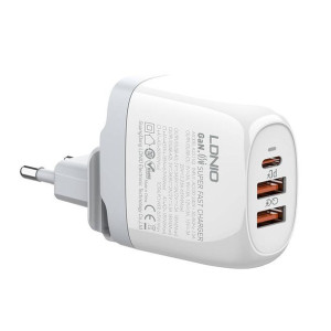 Ładowarka Sieciowa Gan Ldnio A3511Q, 2X Usb + Usb-C, 65W (Biała)