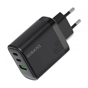 Ładowarka Sieciowa Romoss Ac65H, 2X Usb-C + Usb, 65W (Czarna)