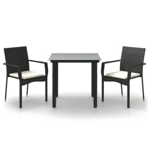 3-cz. zestaw mebli ogrodowych z poduszkami, czarny rattan PE