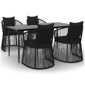 5-cz. zestaw mebli ogrodowych z poduszkami, czarny, rattan PVC