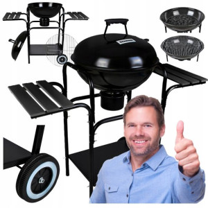 Grill Węglowy Okrągły Ogrodowy Pokrywa Ruszt 44cm