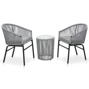 3-cz. zestaw mebli bistro z poduszkami, rattan PE, antracyt