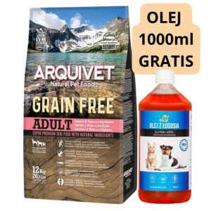 Arquivet Grain-Free Łosoś i tuńczyk z warzywami 12kg + Olej z łososia 1000m