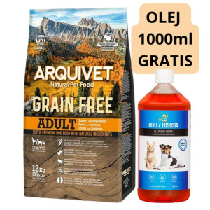 Arquivet Grain-Free Indyk z warzywami 12kg + Olej z łososia 1000ml