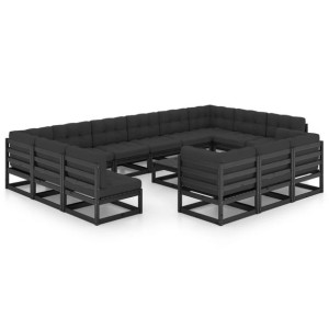 14-cz. zestaw wypoczynkowy do ogrodu, z poduszkami,czarny sosna