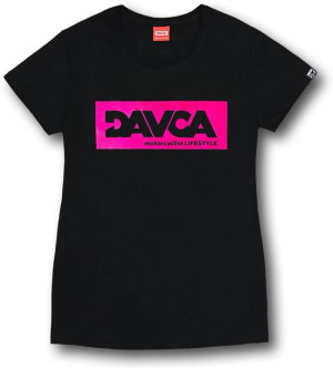 T-shirt Damski Davca Czarny Logo Różowe Fluo L