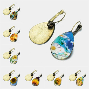 Bohemian Sun Flower Print Kolczyki Water Drop Shap