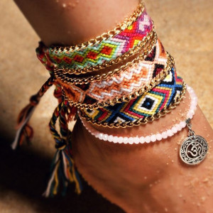 Etniczne Dwuwarstwowe Anklets Beach Retro Weaving