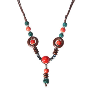 Vintage Beaded Pendant Sweter Chain Etniczna Ceram