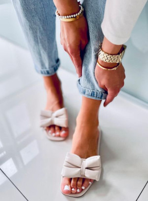 Klapki z kokardą MILI BEIGE 36