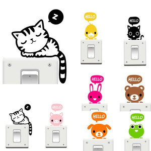 Vinyl Removable Funny Cat Switch Stickers Black Ar