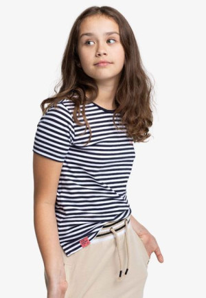  Dziewczęca koszulka w granatowo-białe paski T-BERNIE JUNIOR 158-164
