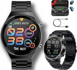 SMARTWATCH MĘSKI Zegarek ROZMOWY KROKI MENU PL + słuchawki bezprzewodowe