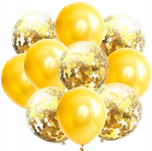 Balony urodzinowe PARTY MIX konfetti złoty 10 szt