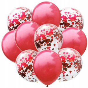 Balony urodzinowe MIX konfetti czerwony 10 szt