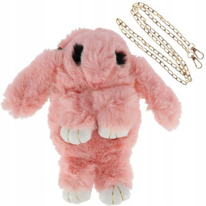 Torebka plecak różowy Królik futerko pluszak 34 cm