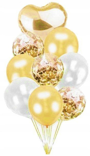 Balony urodzinowe PARTY MIX konfetti złoty 9 szt