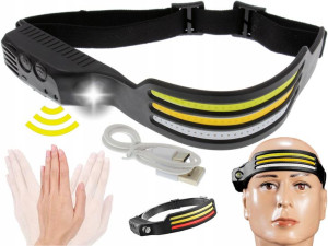 Latarka Czołowa Opaska 4 źródła LED 3 x COB Mocna