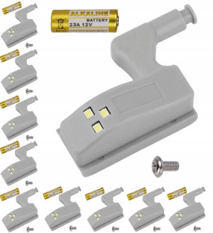 10x Lampka na Zawias do Drzwi Szafki 3 LED Bateria