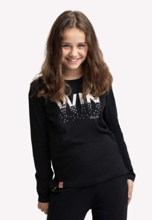 Czarny dziewczęcy longsleeve z bawełny organicznej L-WIN JUNIOR 146-152