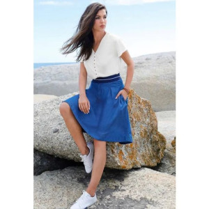 Bonprix Jeansowa Rozkloszowana Spódnica Damska Midi Ściągacz 50-52 925518