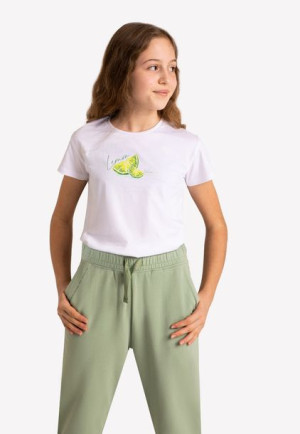 Biała bluzka dziewczęca z limonką T-LEMON JUNIOR 158-164