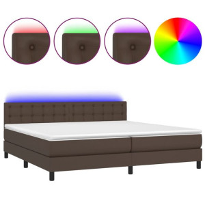Łóżko kontynentalne z materacem i LED, brąz, ekoskóra 200x200cm