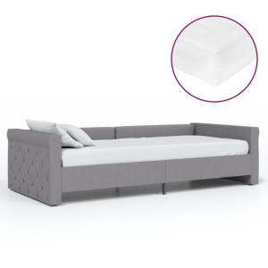 Łóżko dzienne z materacem i USB, jasnoszara tkanina, 90x200 cm